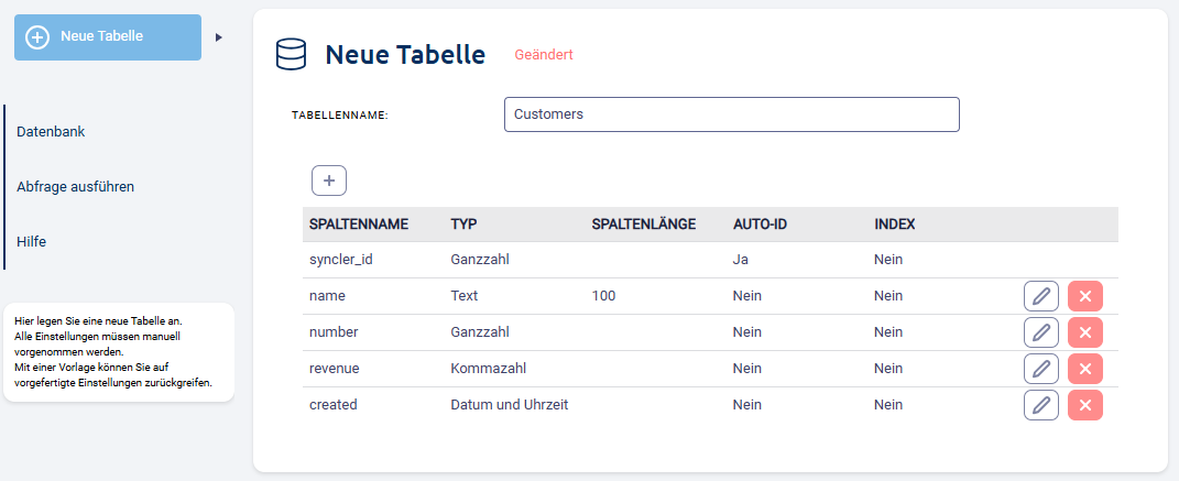 Neue Tabelle