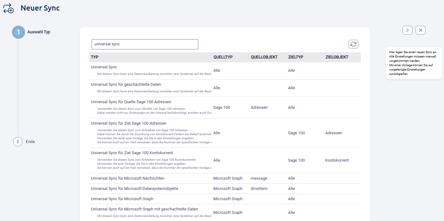 Neuer Sync – manuelle Anlage
